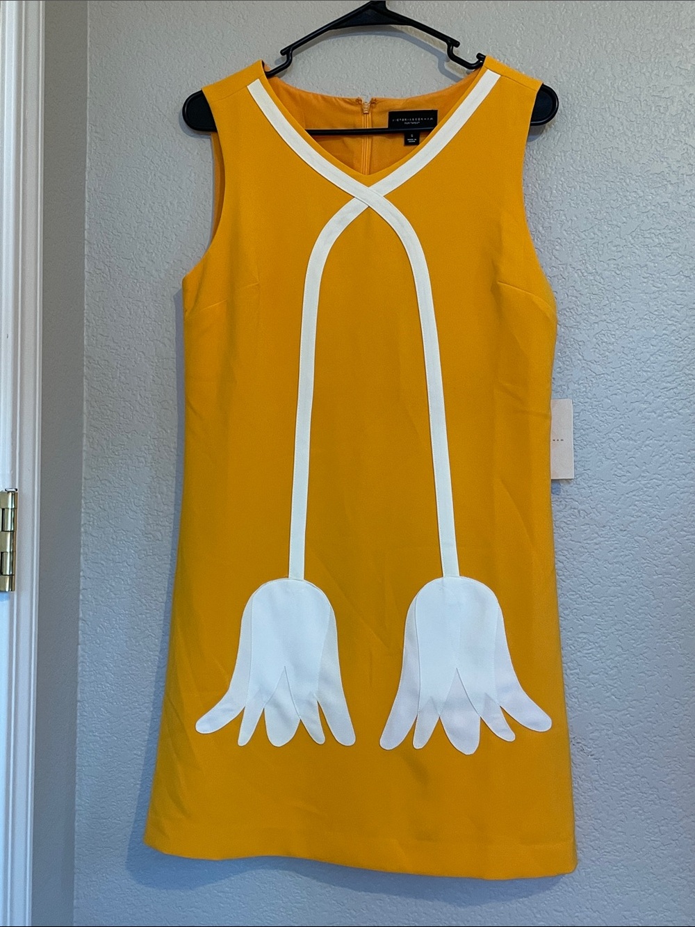 Lemon Yellow Women’s Dress with White Floral Appliqué